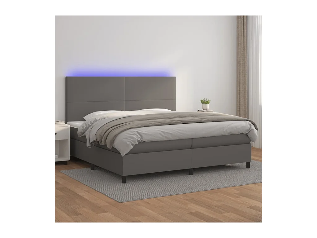 Boxspring met matras en LED kunstleer grijs 200x200 cm