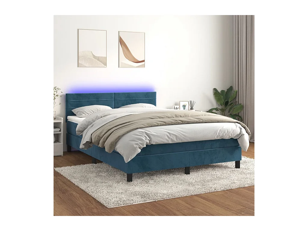 Sommier à lattes de lit avec matelas LED Bleu foncé 140x200 cm