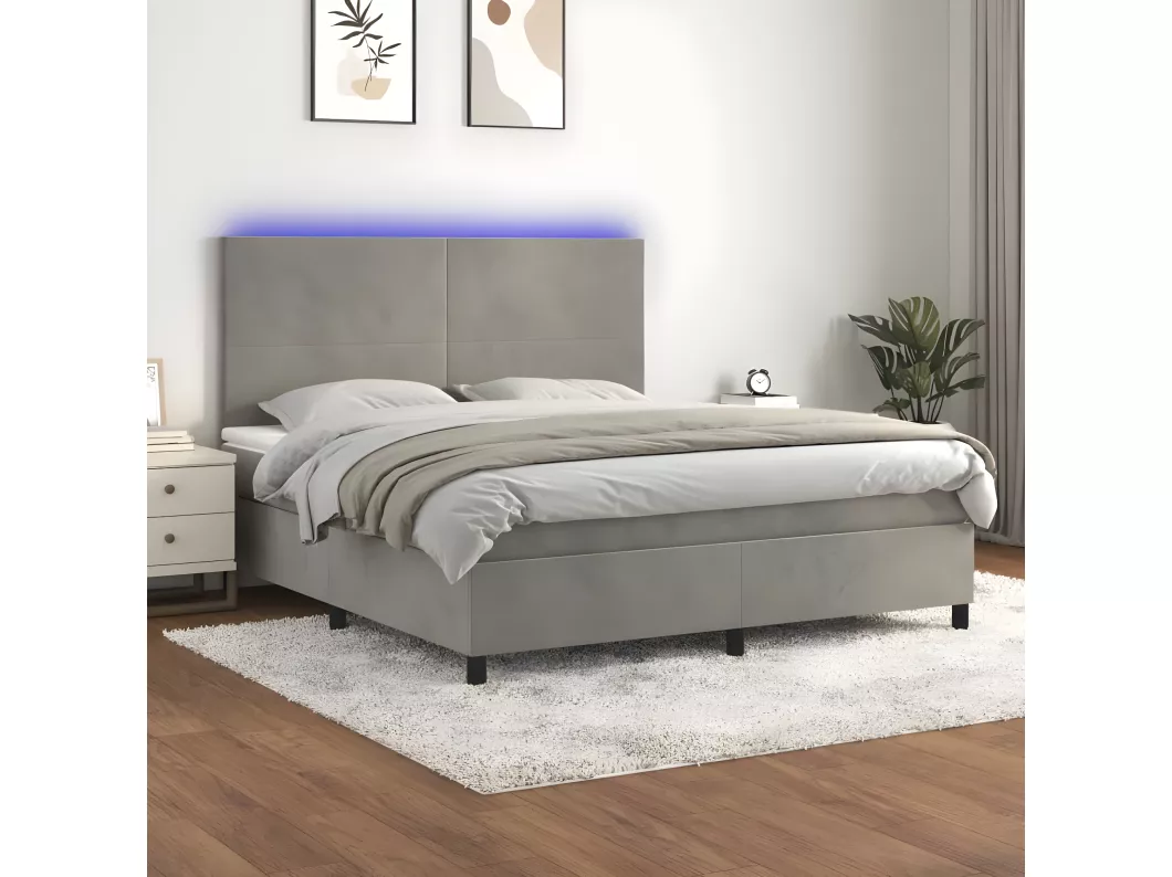 Kauf Unique Boxspringbett mit Matratze & LED Hellgrau 180x200 cm Samt