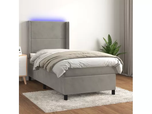 Kauf Unique Boxspringbett mit Matratze & LED Hellgrau 90x190 cm Samt