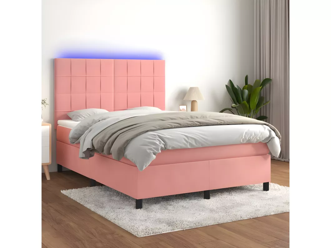 Kauf Unique Boxspringbett mit Matratze & LED Rosa 140x190 cm Samt