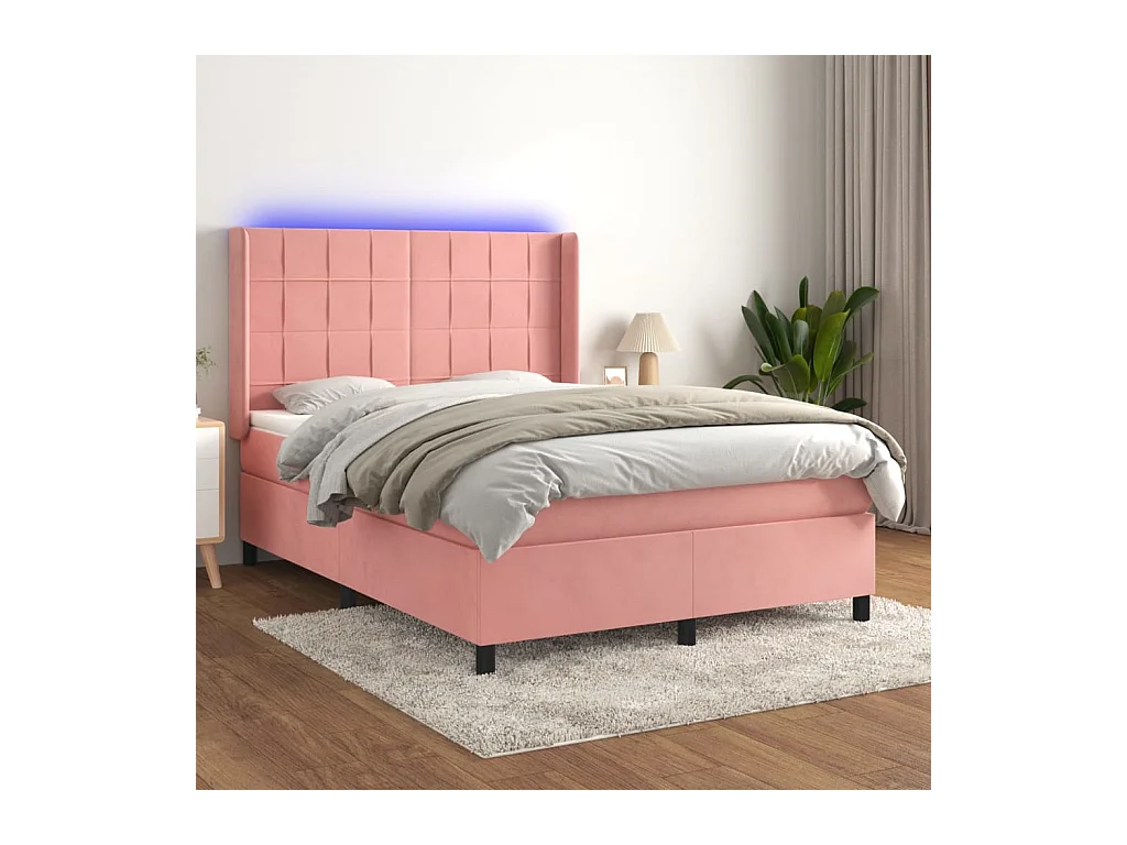 Letto a Molle con Materasso e LED Rosa 140x190 cm in Velluto