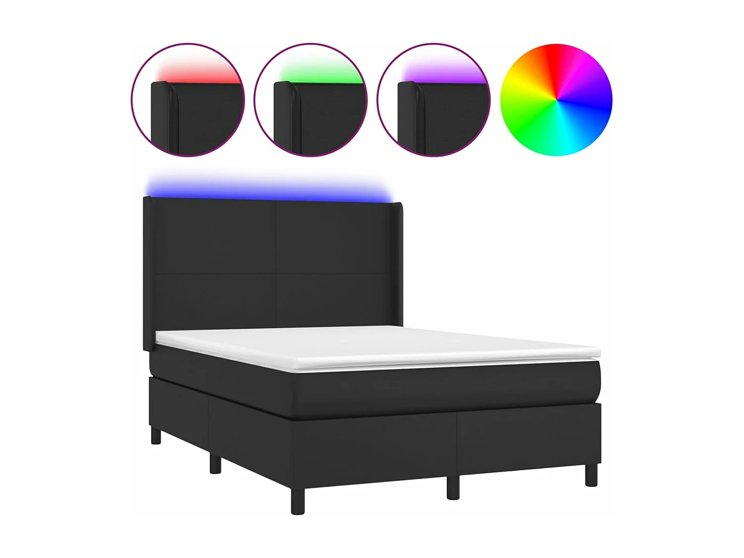 Cama box spring colchón y LED cuero sintético negro 140x190 cm