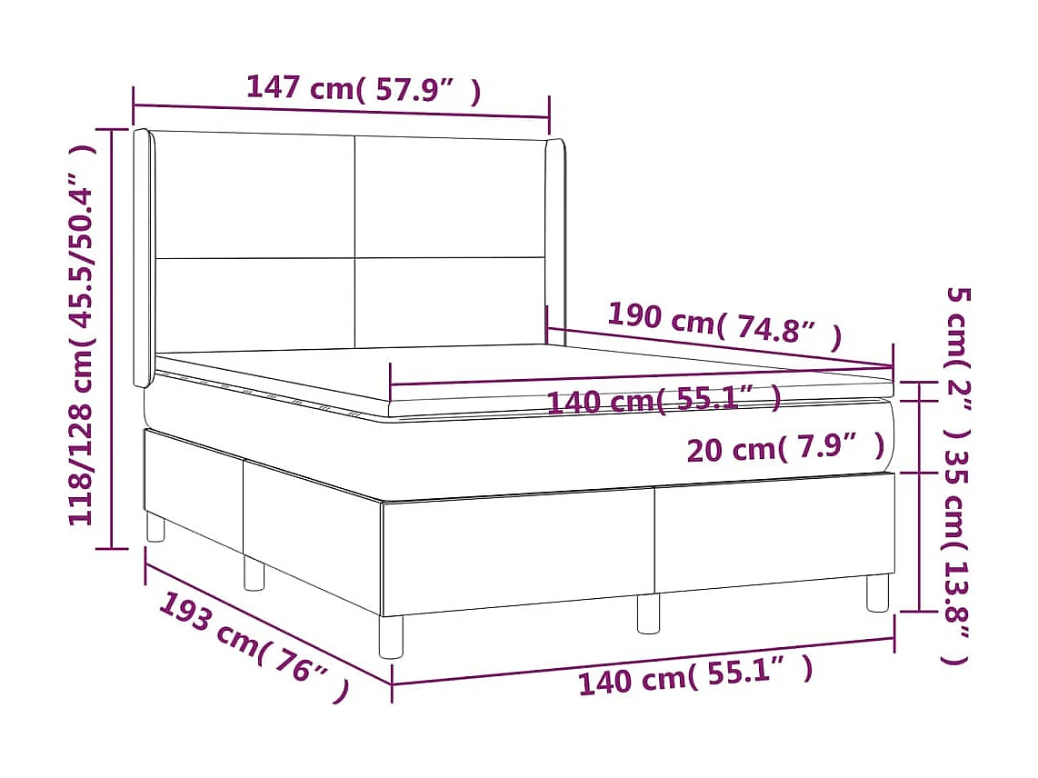 Boxspringbett mit Matratze & LED Schwarz 140x190 cm Kunstleder