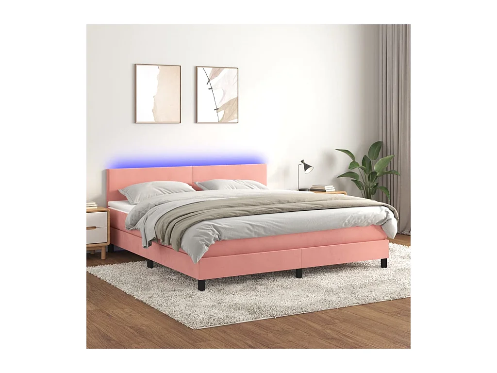 Sommier à lattes de lit avec matelas LED Rose 180x200cm Velours