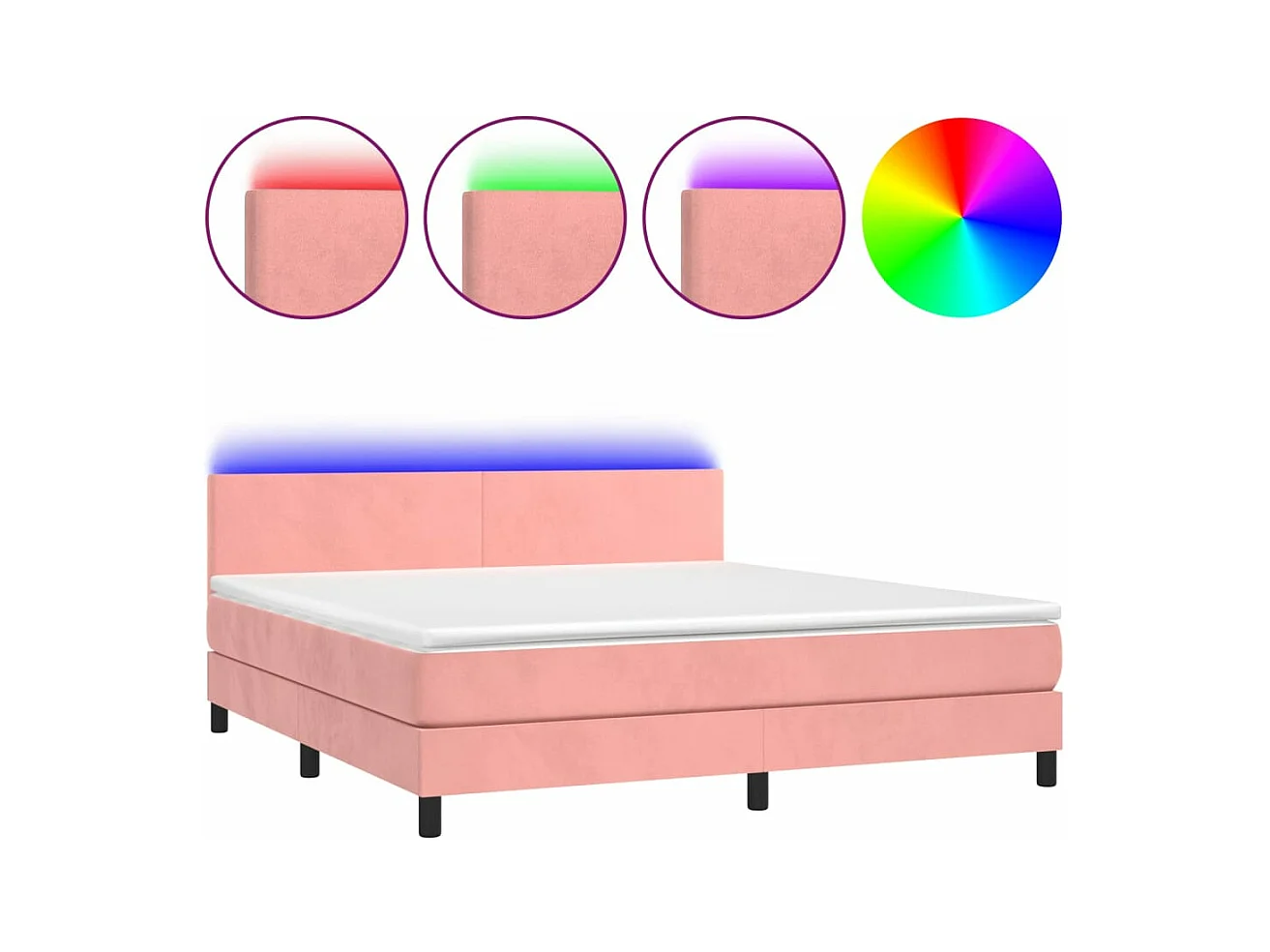 Letto a Molle con Materasso e LED Rosa 180x200 cm in Velluto
