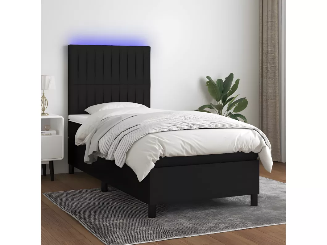 Kauf Unique Gepolsterter Unterbau mit Matratze und LED-Stoff in Schwarz 90x190 cm