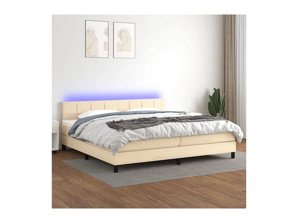 Sommier à lattes de lit et matelas et LED Crème 200x200cm Tissu