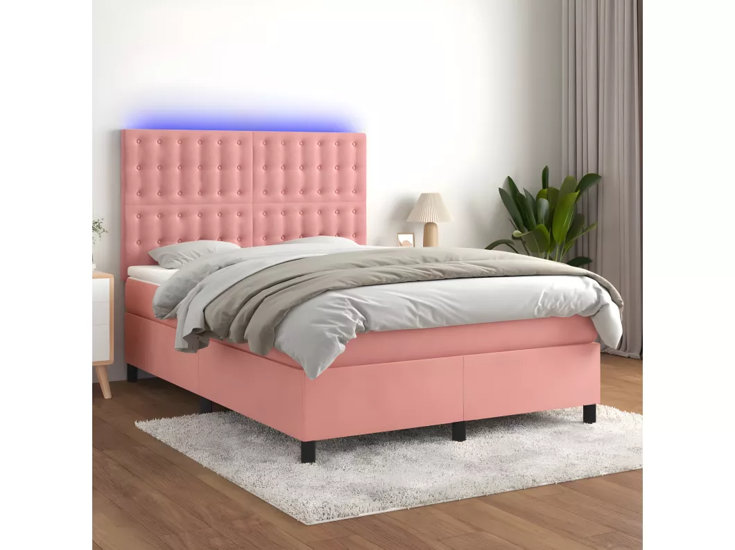 Kauf Unique Boxspringbett mit Matratze & LED Rosa 140x200 cm Samt