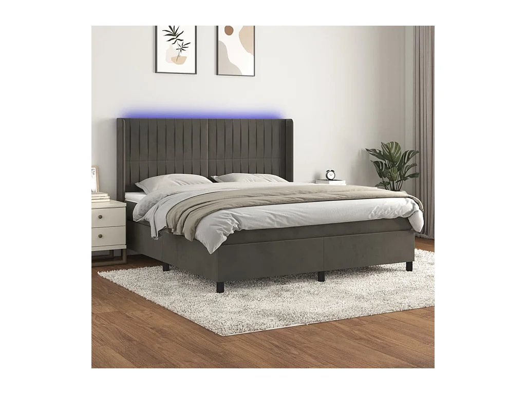 Sommier à lattes de lit matelas et LED Gris foncé 180x200 cm