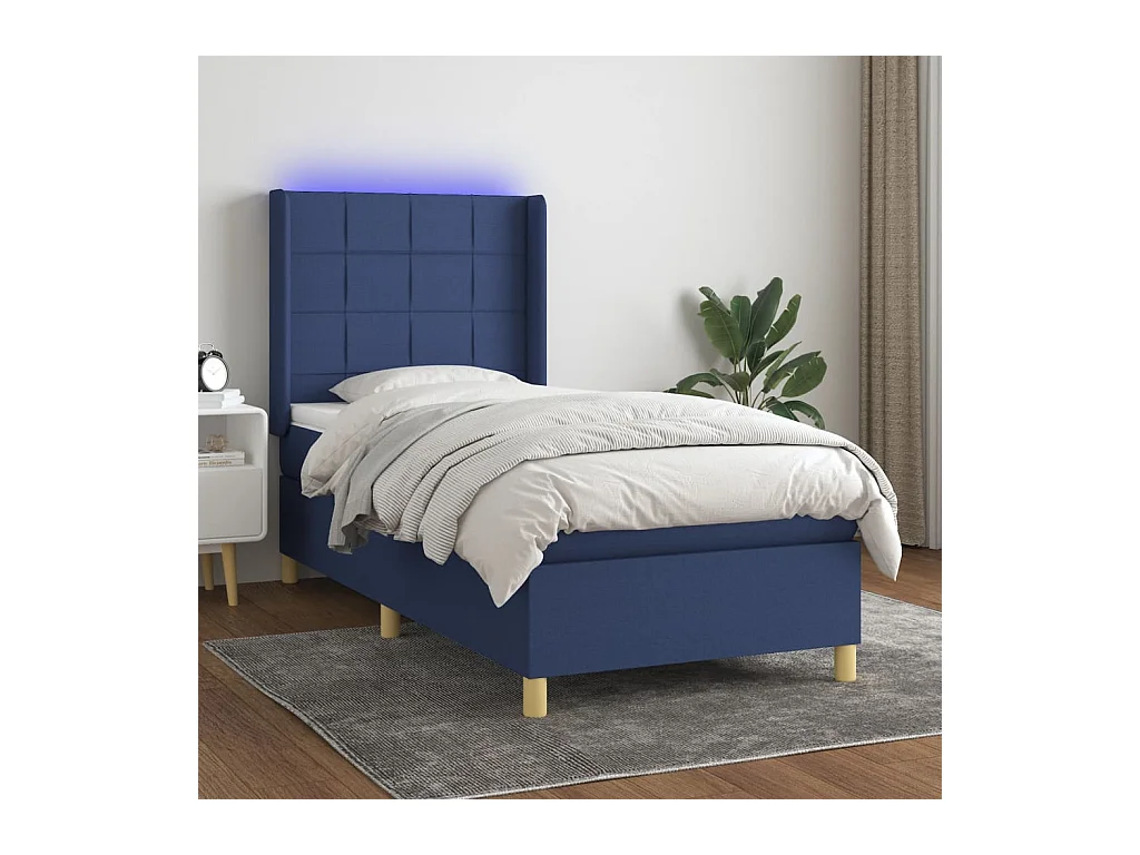 Letto a Molle con Materasso e LED Blu 90x190 cm in Tessuto