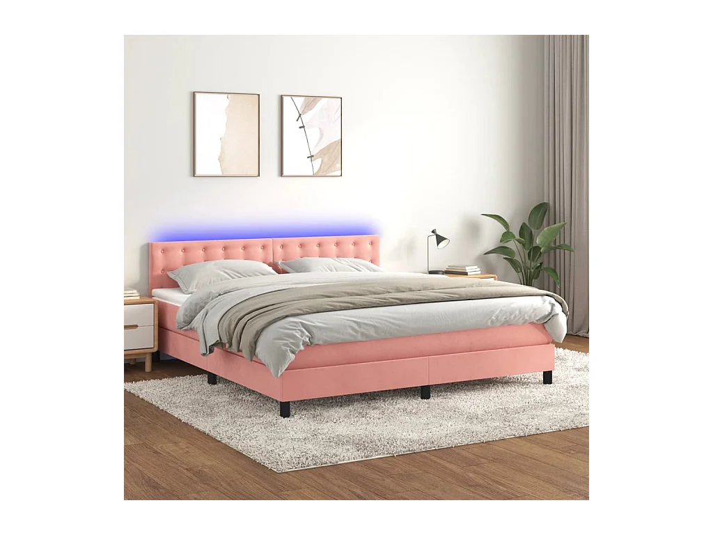 Sommier à lattes de lit avec matelas et LED Rose 160x200 cm