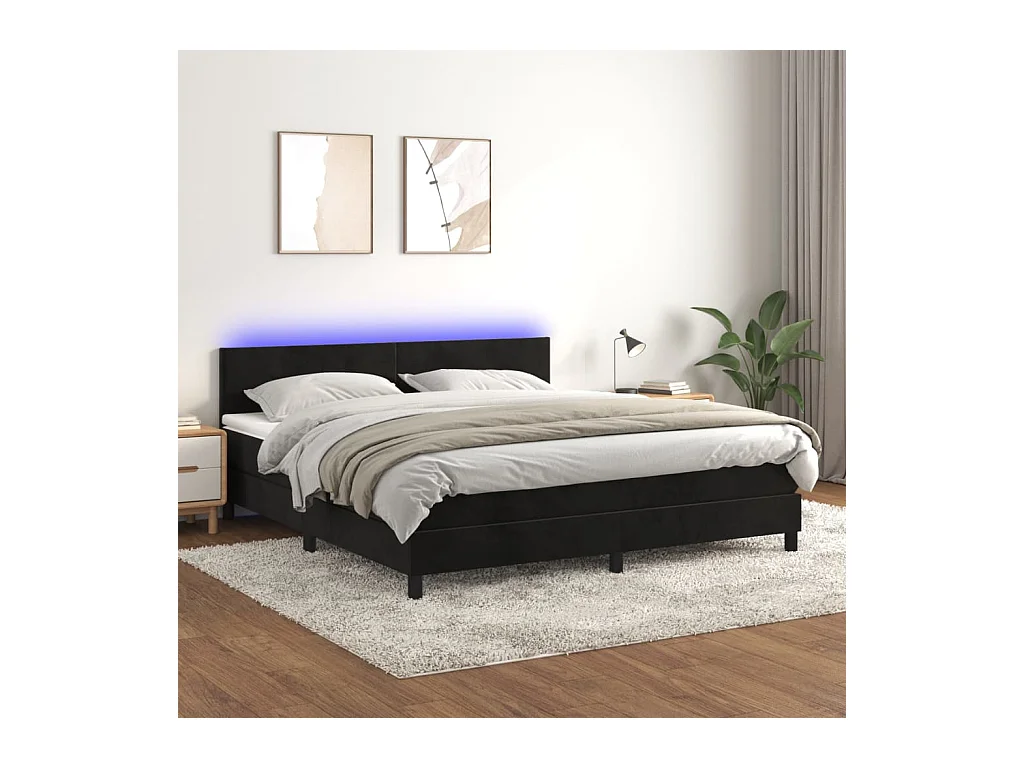 Sommier à lattes de lit avec matelas LED Noir 180x200cm Velours