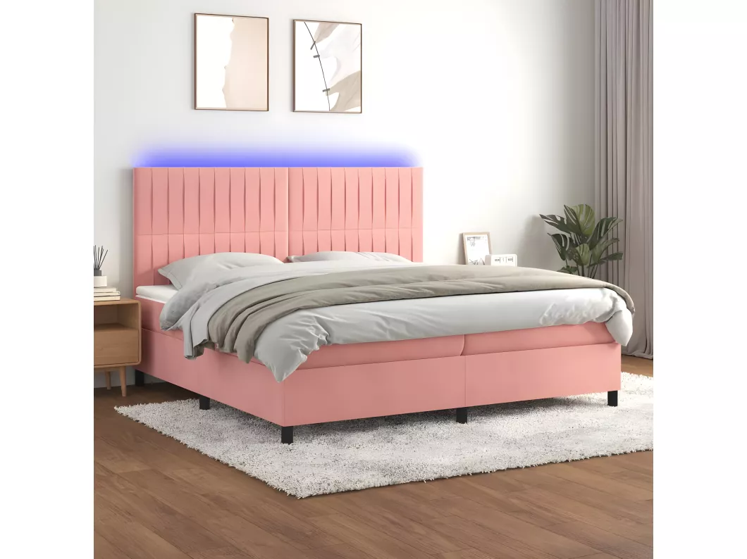 Kauf Unique Boxspringbett mit Matratze & LED Rosa 200x200 cm Samt