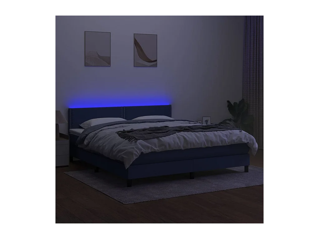 Letto a Molle con Materasso e LED Blu 160x200 cm in Tessuto