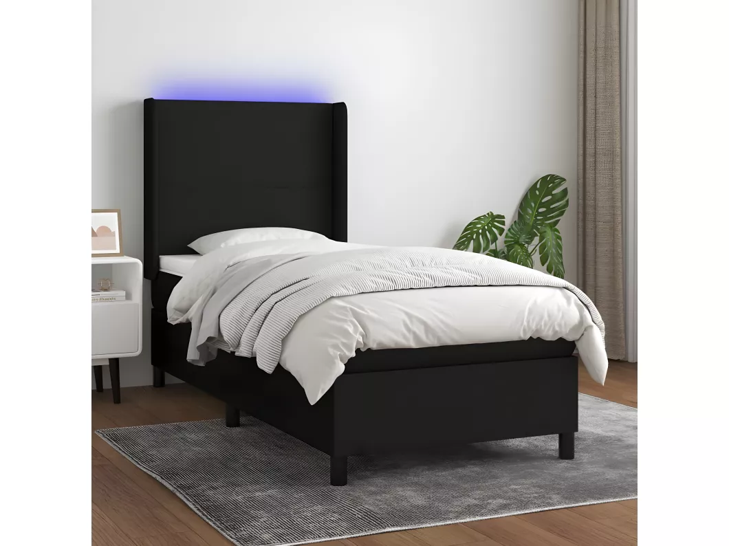 Kauf Unique Boxspringbett mit Matratze & LED Schwarz 100x200 cm Stoff