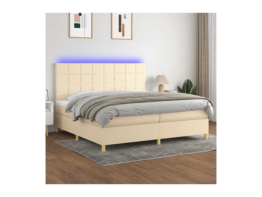 Boxspringbett mit Matratze & LED Creme 200x200 cm Stoff
