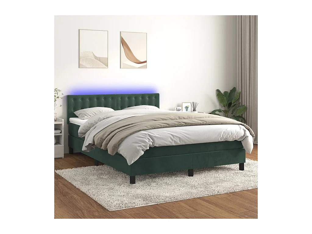 Sommier à lattes de lit avec matelas LED Vert foncé 140x190 cm