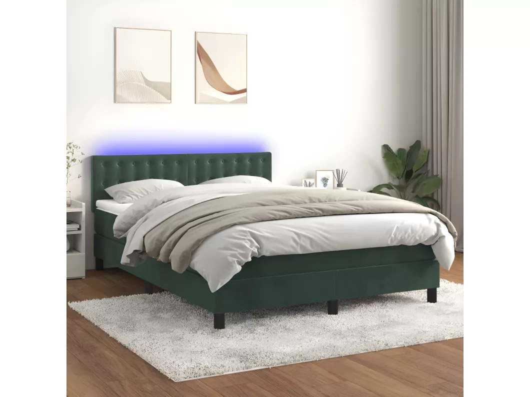 Kauf Unique Boxspringbett mit Matratze & LED Dunkelgrün 140x190 cm Samt