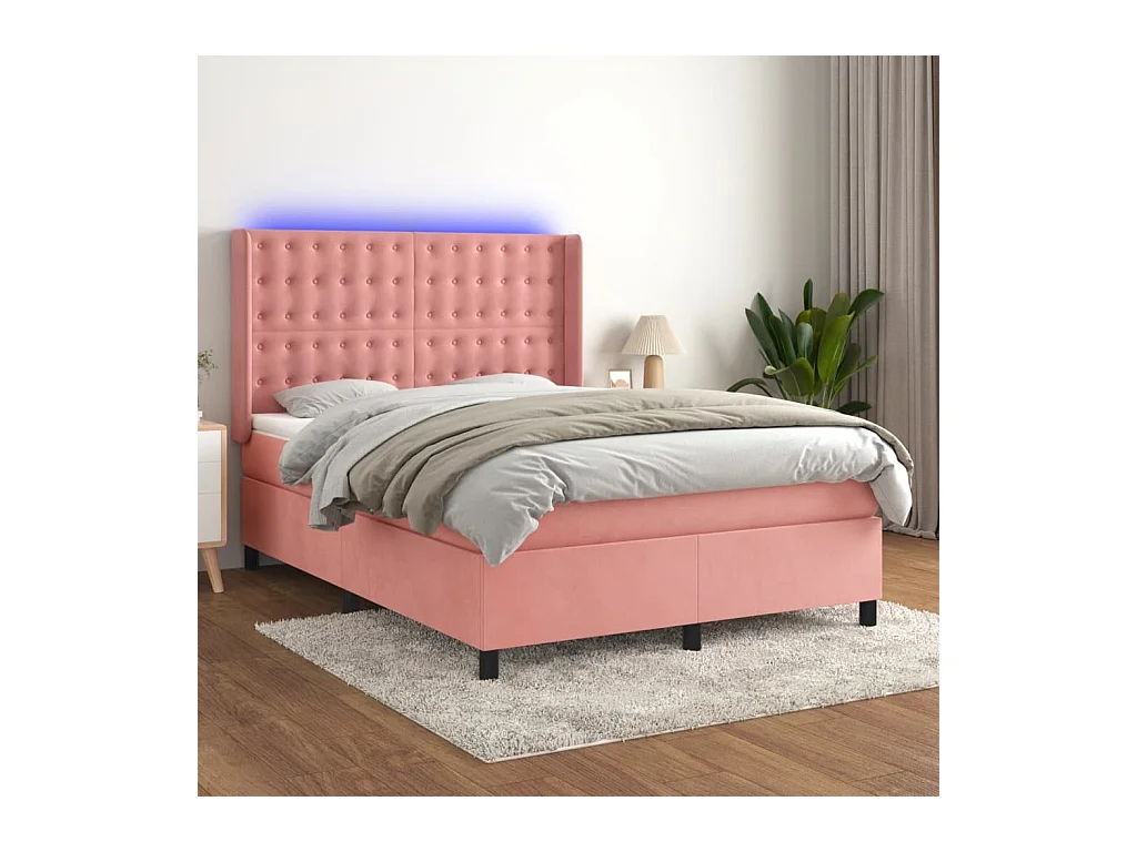 Sommier à lattes de lit matelas et LED Rose 140x190 cm Velours
