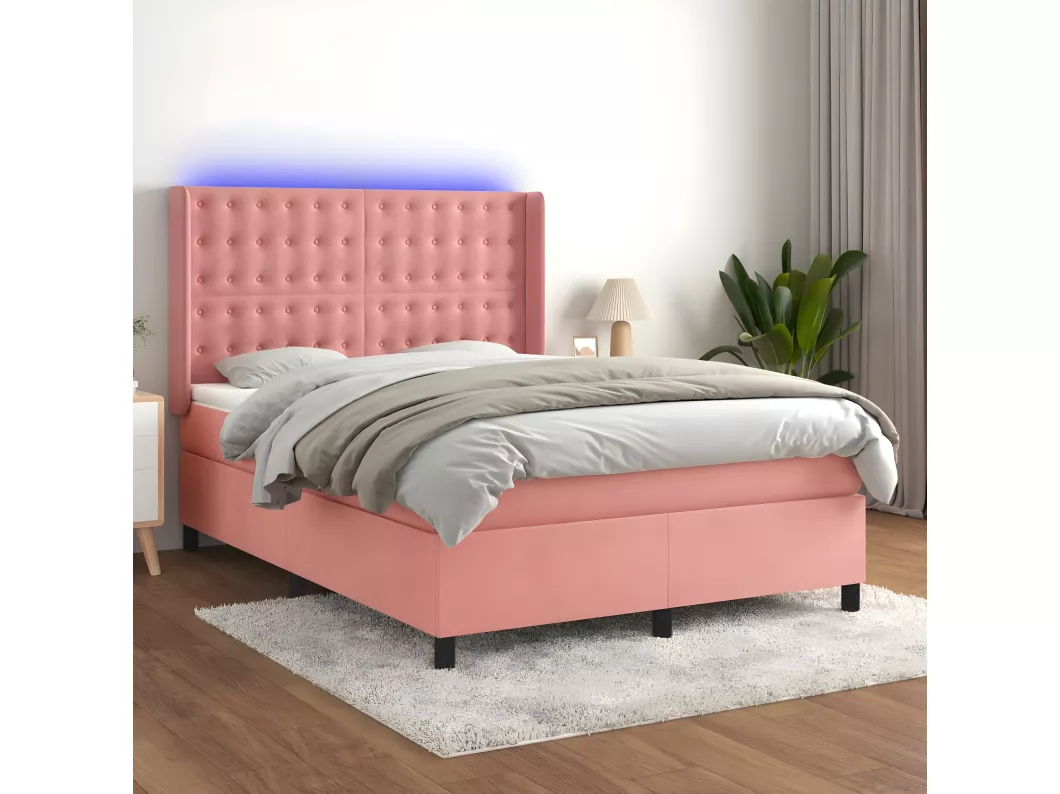 Kauf Unique Boxspringbett mit Matratze & LED Rosa 140x190 cm Samt