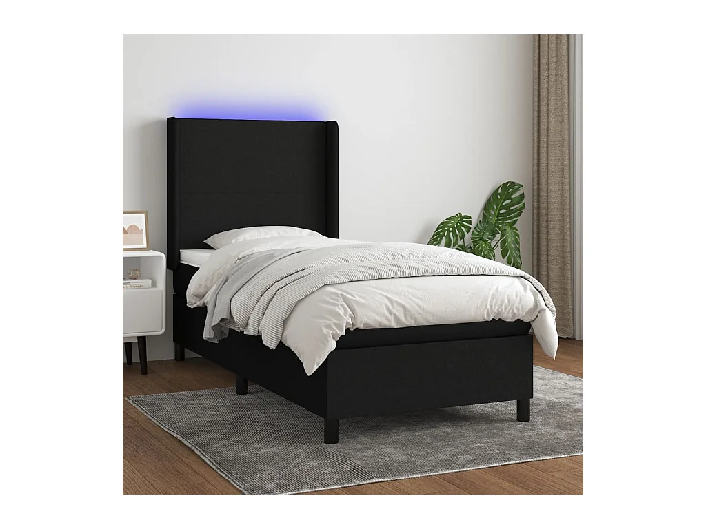 Sommier à lattes de lit matelas et LED Noir 80x200cm Tissu
