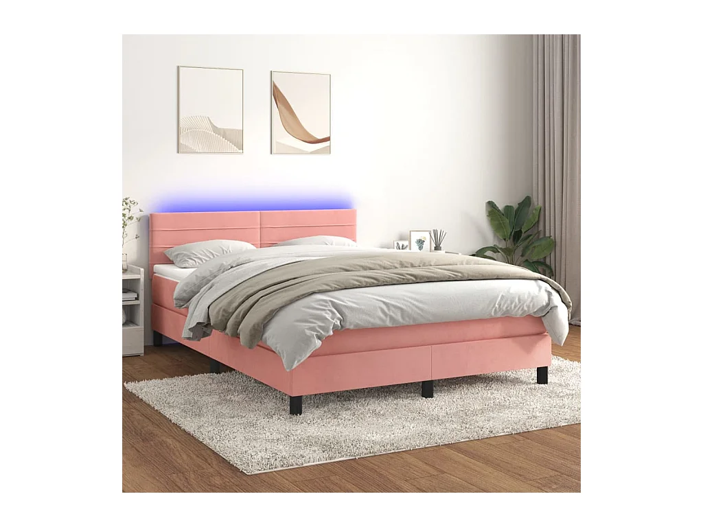 Letto a Molle con Materasso e LED Rosa 140x200 cm in Velluto