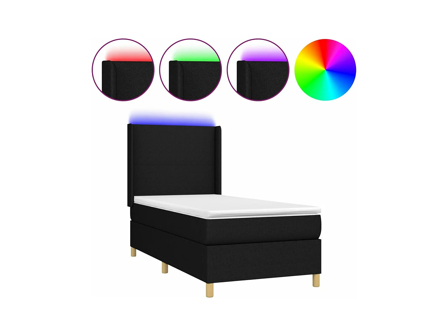 Sommier à lattes de lit matelas et LED Noir 80x200cm Tissu