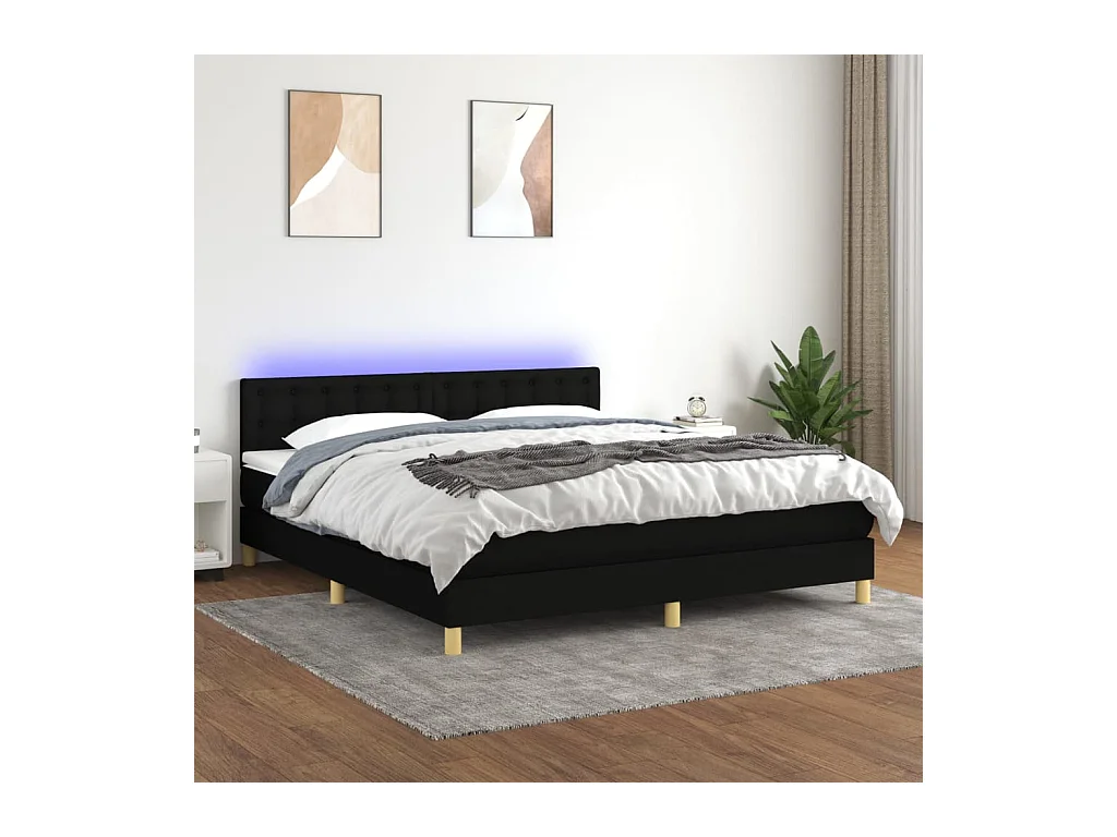 Sommier à lattes de lit avec matelas LED Noir 160x200 cm Tissu
