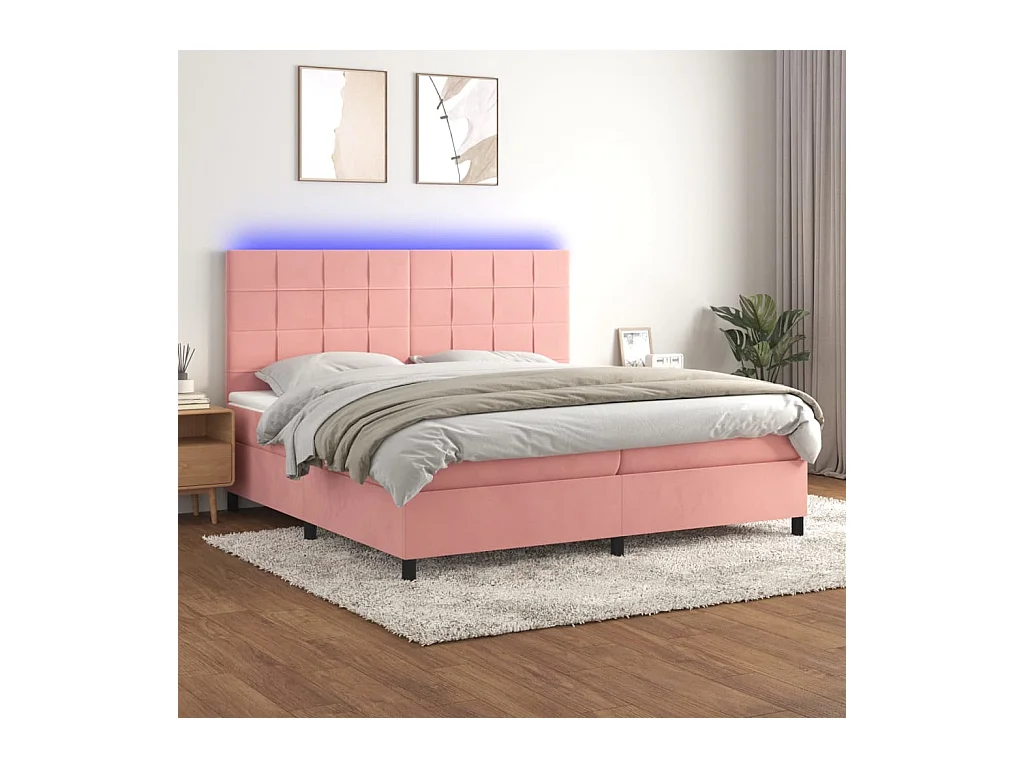 Sommier à lattes de lit matelas LED Rose 200x200 cm Velours