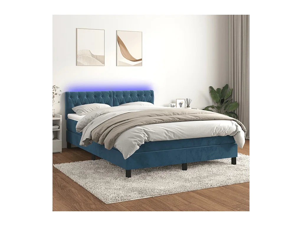 Sommier à lattes de lit avec matelas LED Bleu foncé 140x200 cm