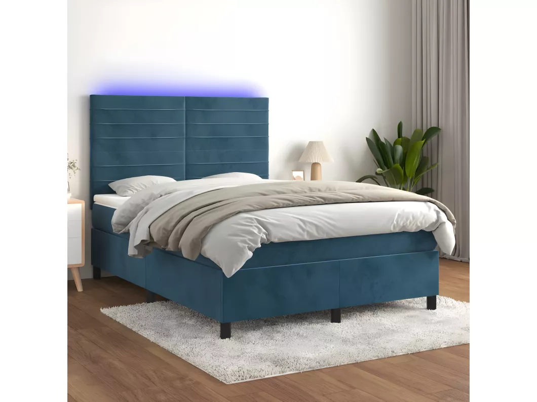 Kauf Unique Boxspringbett mit Matratze & LED Dunkelblau 140x200 cm Samt