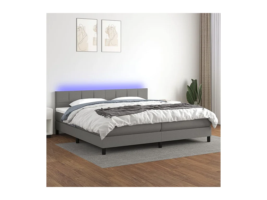 Sommier à lattes de lit et matelas et LED Gris foncé 200x200 cm