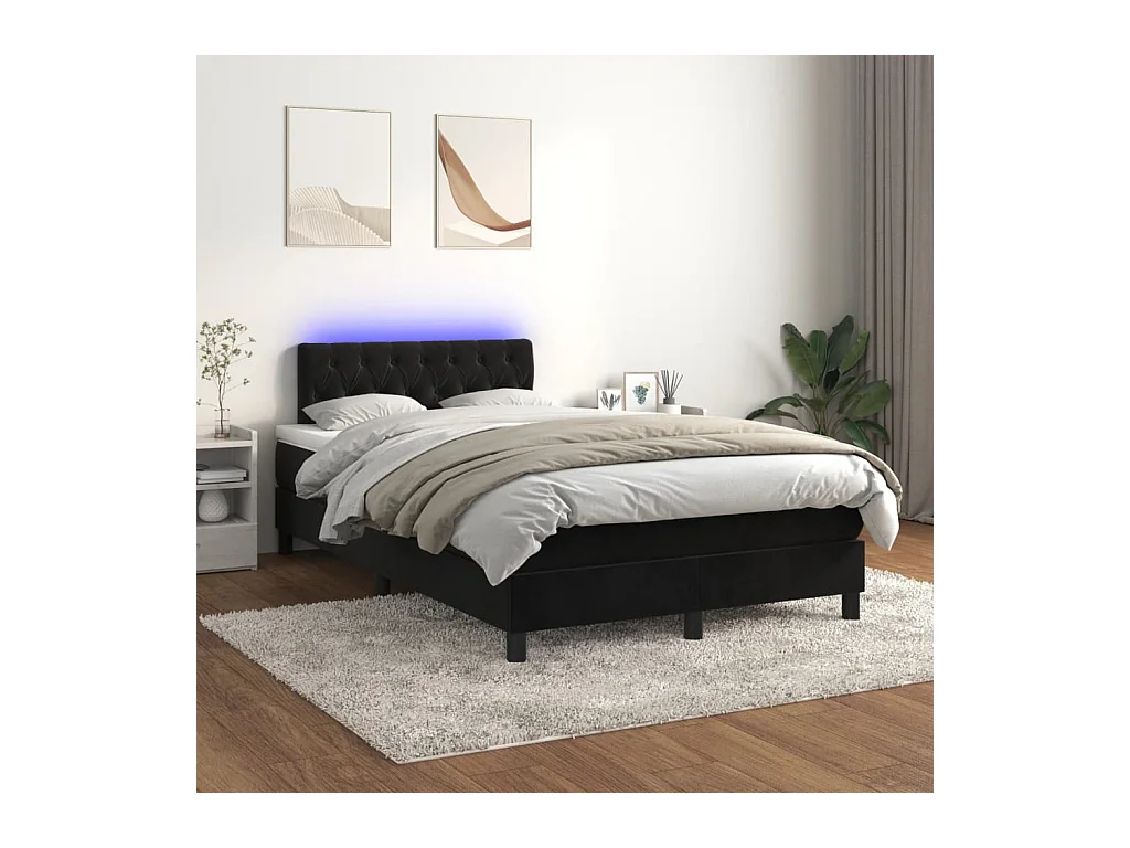 Sommier à lattes de lit avec matelas et LED Noir 120x200 cm