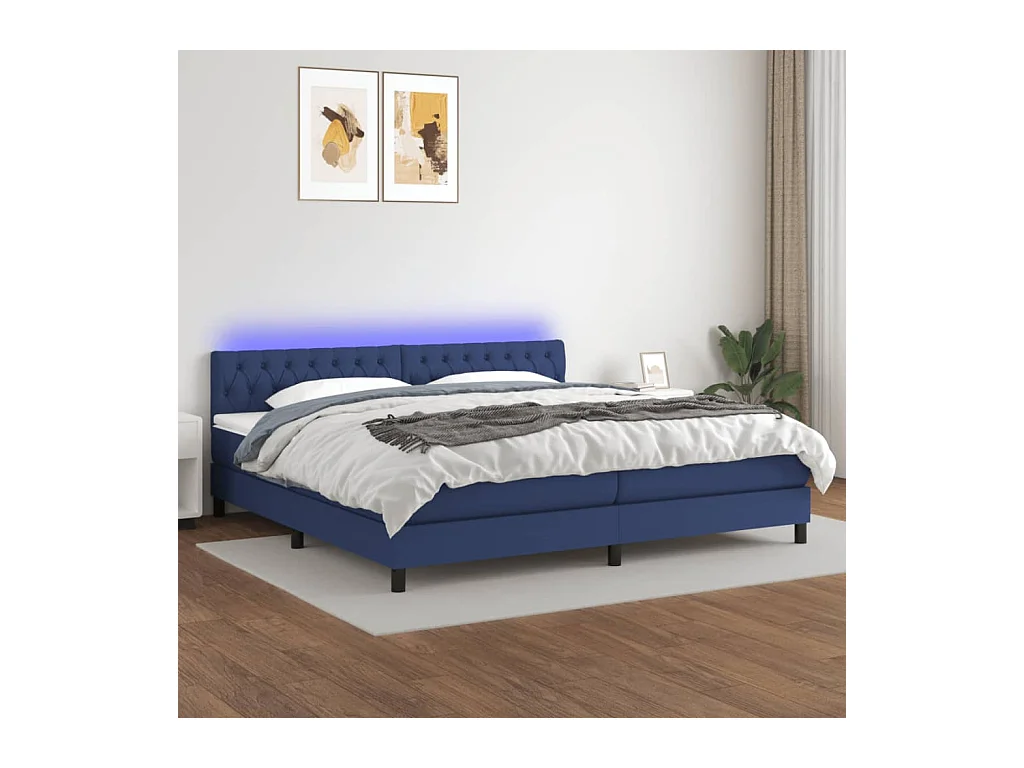 Boxspringbett mit Matratze & LED Blau 200x200 cm Stoff