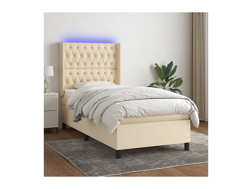 Sommier à lattes de lit matelas et LED Crème 80x200cm Tissu