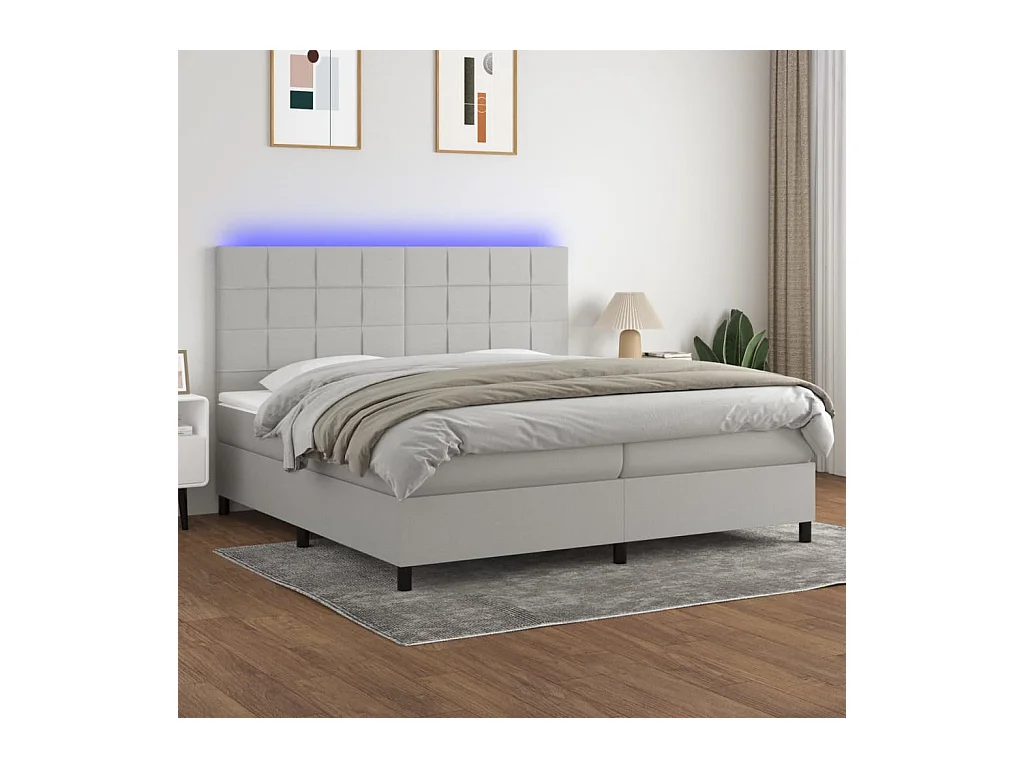 Sommier à lattes de lit et matelas et LED Gris clair 200x200 cm