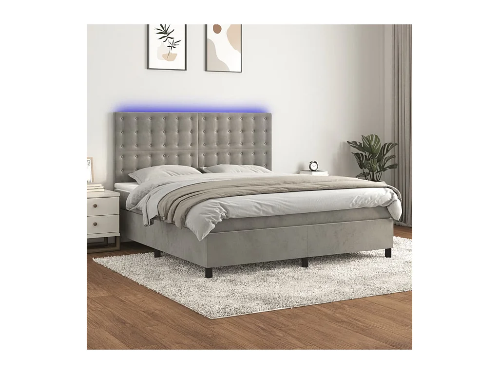 Sommier à lattes de lit matelas et LED Gris clair 160x200 cm