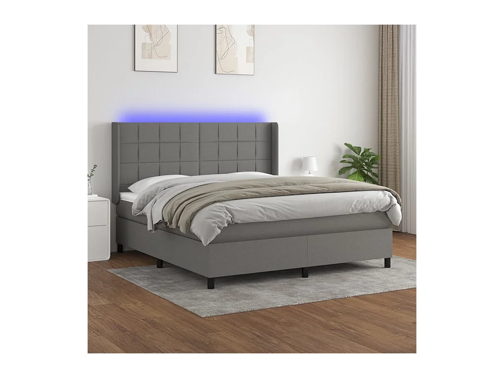 Sommier à lattes de lit matelas LED Gris foncé 160x200 cm Tissu