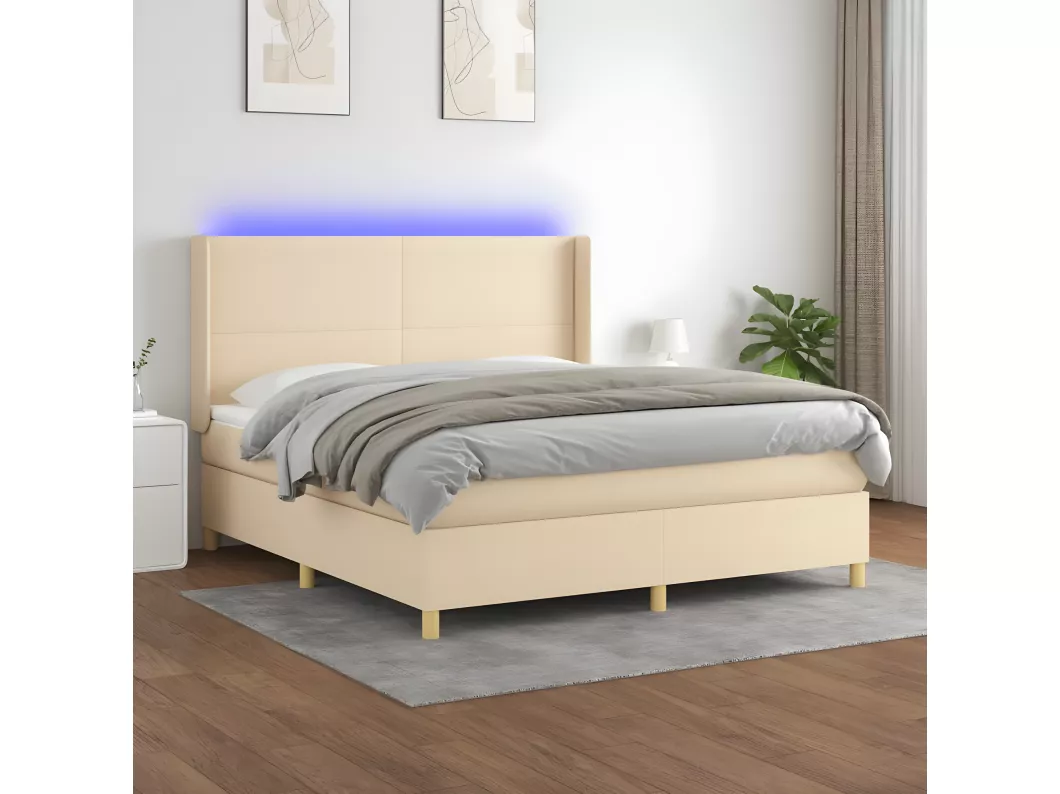 Kauf Unique Boxspringbett mit Matratze & LED Creme 160x200 cm Stoff