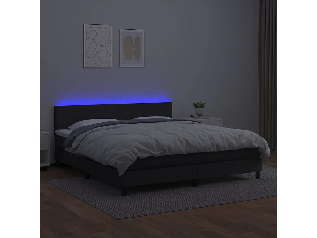Boxspringbett mit Matratze & LED Schwarz 160x200 cm Kunstleder