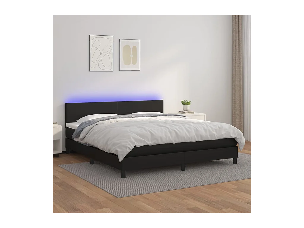 Sommier à lattes de lit avec matelas et LED Noir 160x200 cm