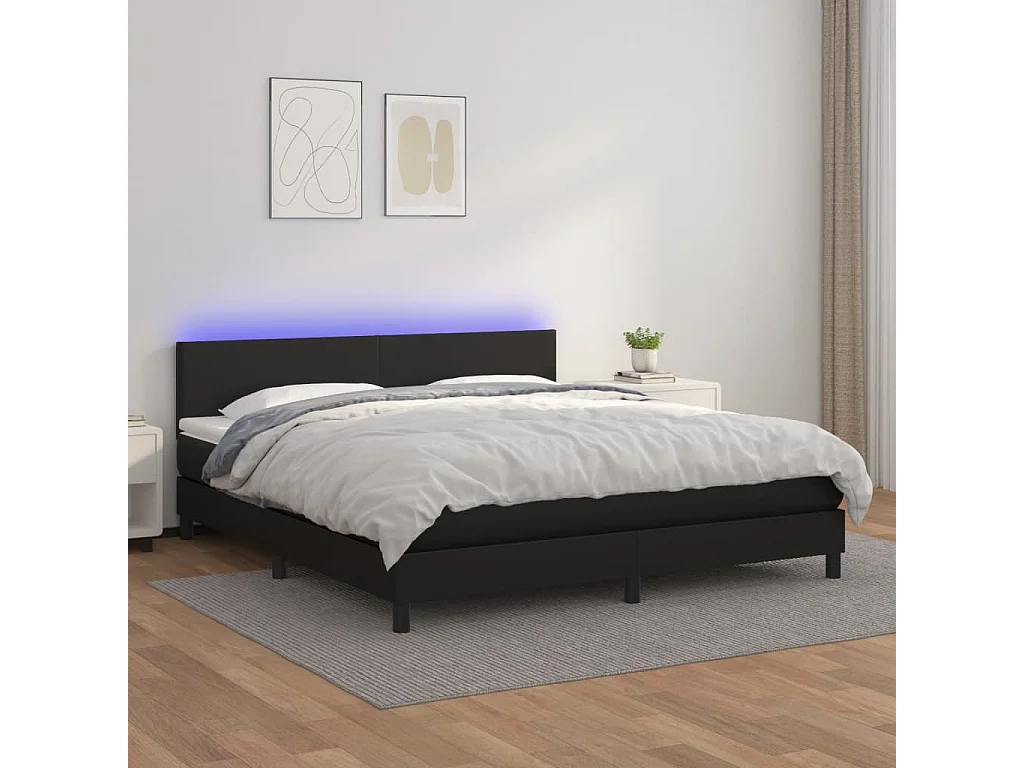 Sommier à lattes de lit avec matelas et LED Noir 160x200 cm