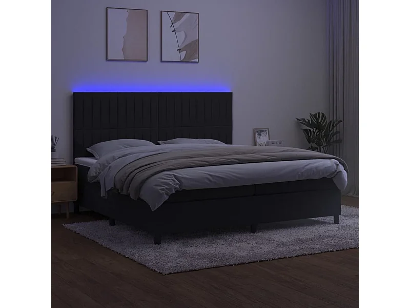 Sommier à lattes de lit matelas et LED Noir 200x200 cm Velours