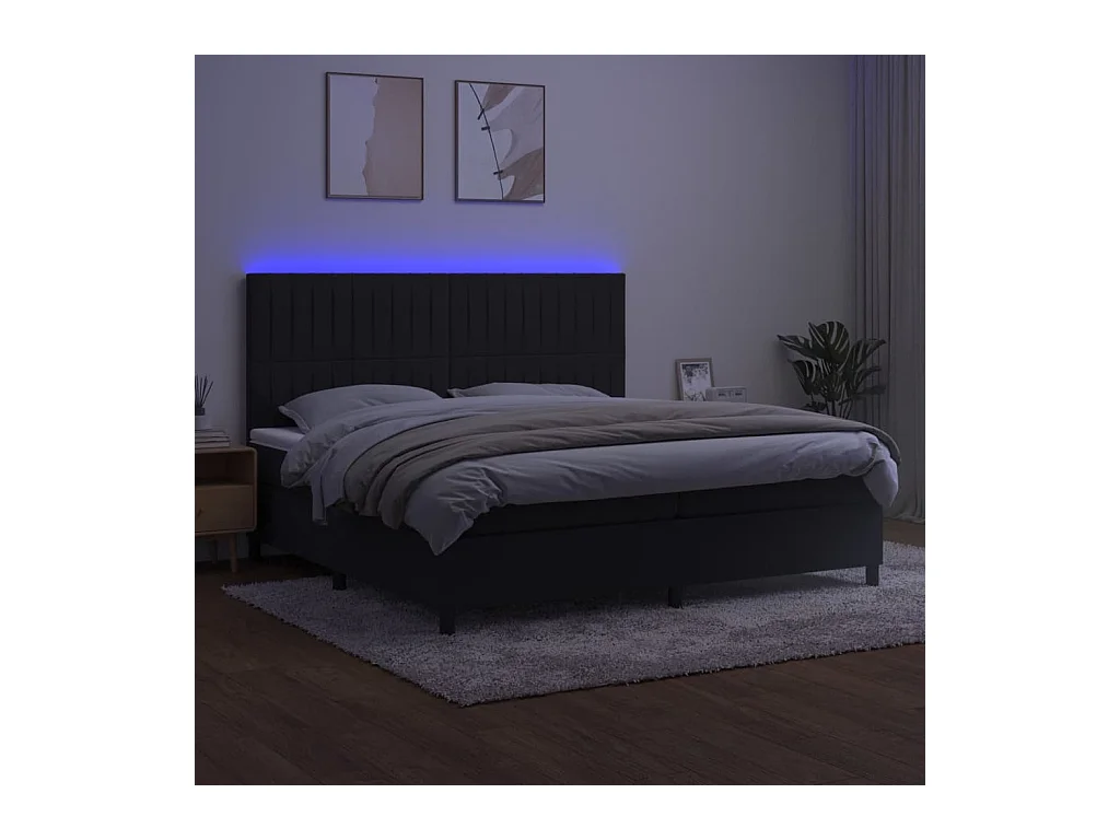 Sommier à lattes de lit matelas et LED Noir 200x200 cm Velours