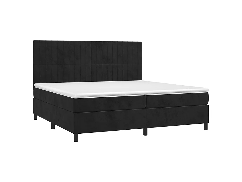 Sommier à lattes de lit matelas et LED Noir 200x200 cm Velours