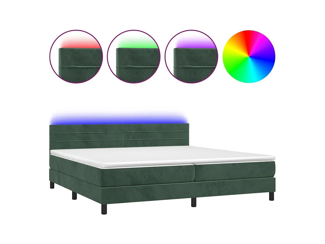 Sommier à lattes de lit avec matelas LED Vert foncé 200x200 cm