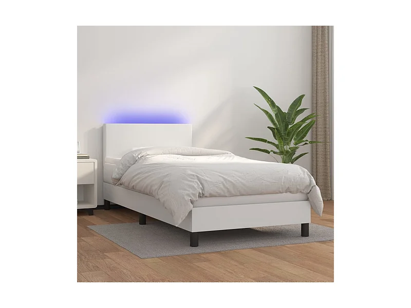 Boxspring met matras en LED kunstleer wit 90x200 cm
