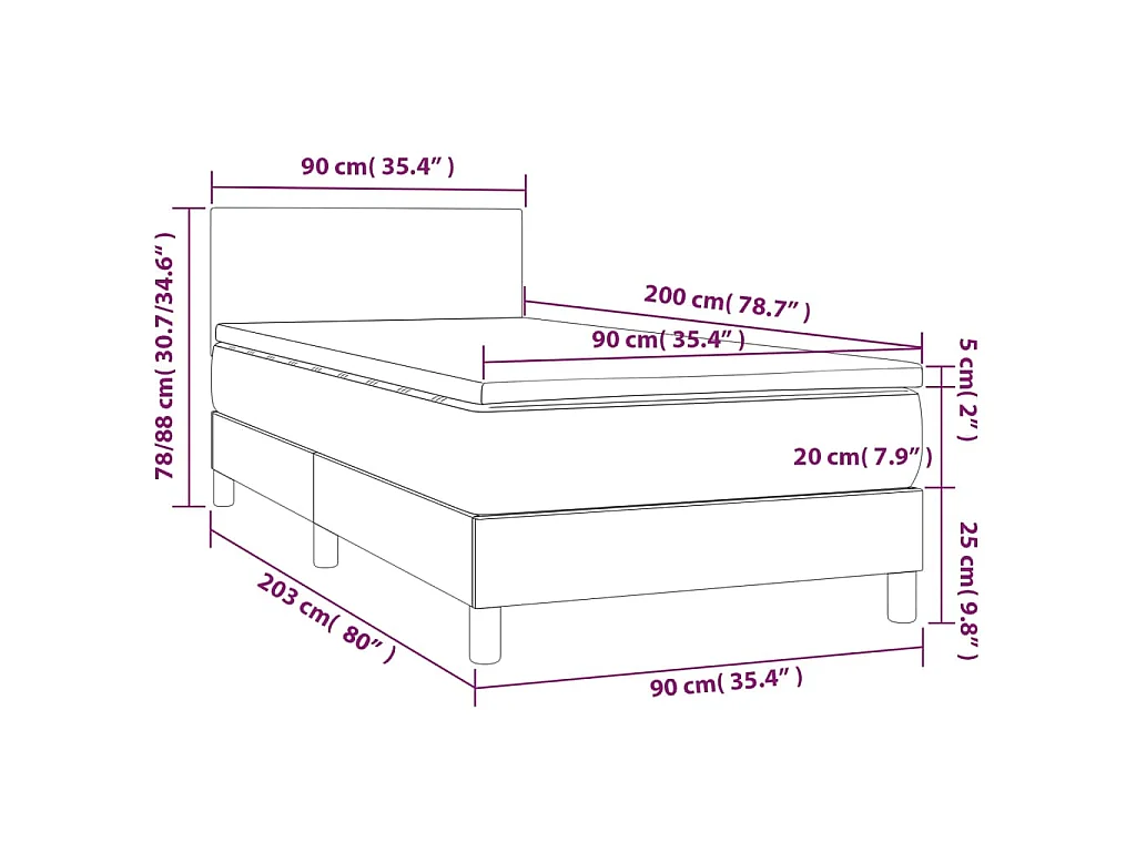 Sommier à lattes de lit avec matelas et LED Blanc 90x200cm