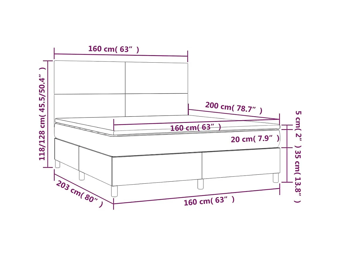 Giroletto a Molle con Materasso e LED Nero 160x200cm Similpelle